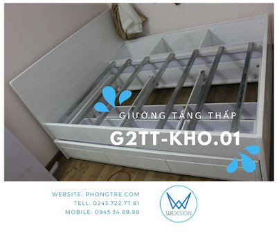 Giường tầng thấp đa năng có tủ kho G2TT-KHO.01 màu trắng