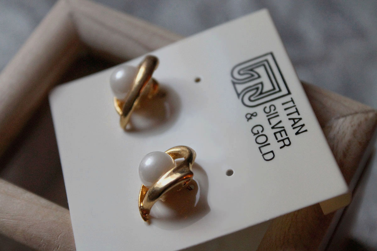 Titan Silver&Gold, pearl, earrings, jewelry