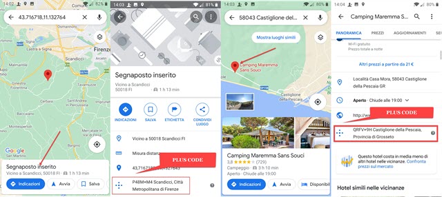 plus code su app per il mobile di google maps