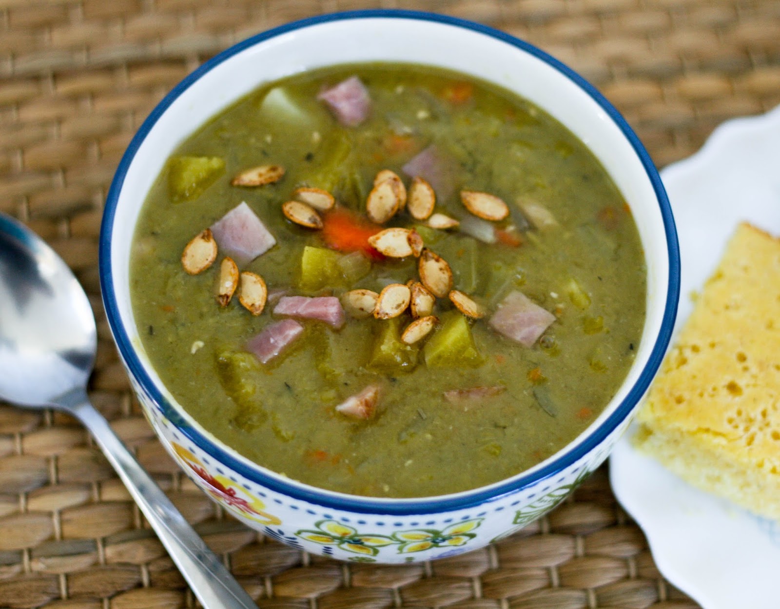 Split Pea Soup with Winter Squash and Paprika Toasted Squash Seeds