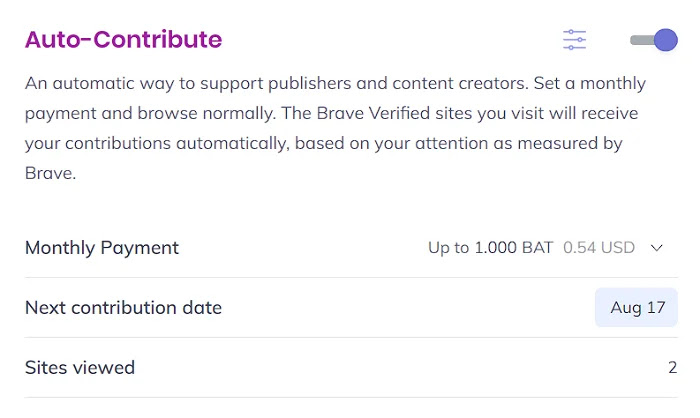 Brave Auto Contribute option