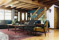 cabin log living room eclectic bold rug lodge global rustic rooms industrial persian midcentury challenge diy dishing digging link party