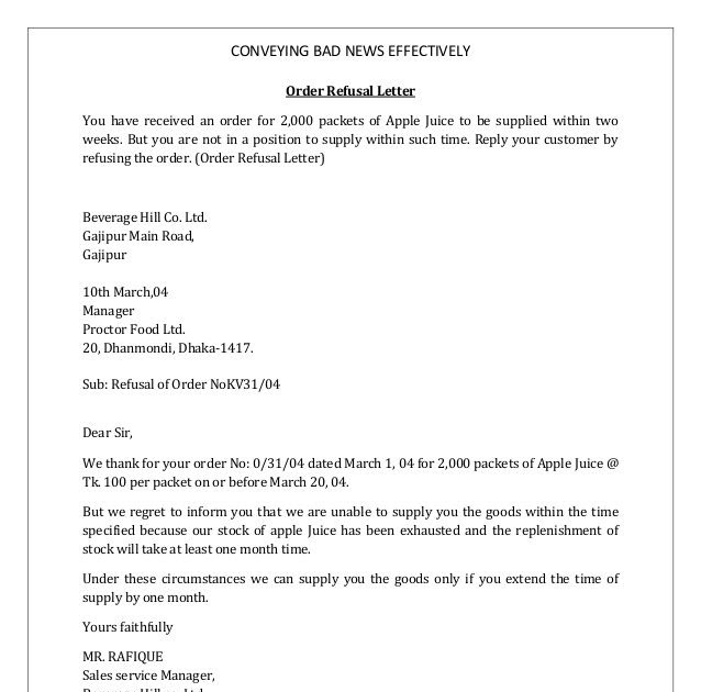 Bad News Business Letter Format Birthday Letter