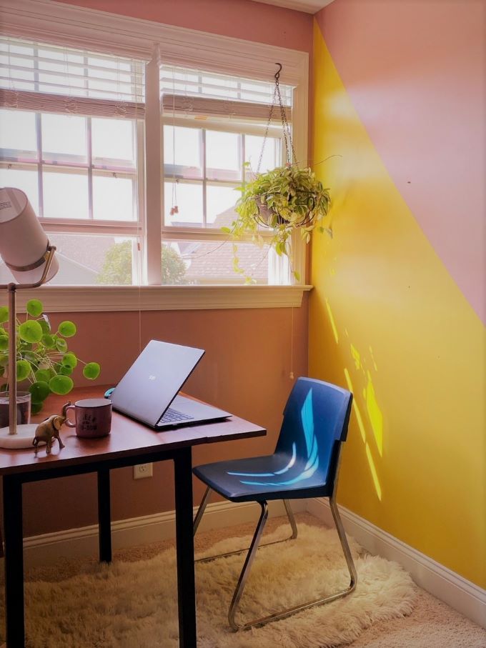 Work from home nook painted sunny colors