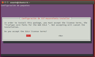 Configuracion de ttf-mscorefonts-installer Si