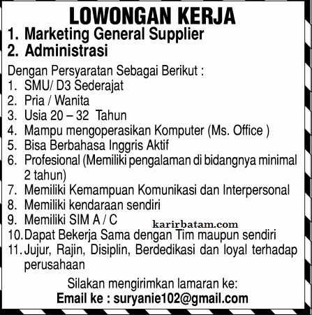 Lowongan Kerja Administrasi Lulusan SMA - Lowongan Kerja Batam 2022
