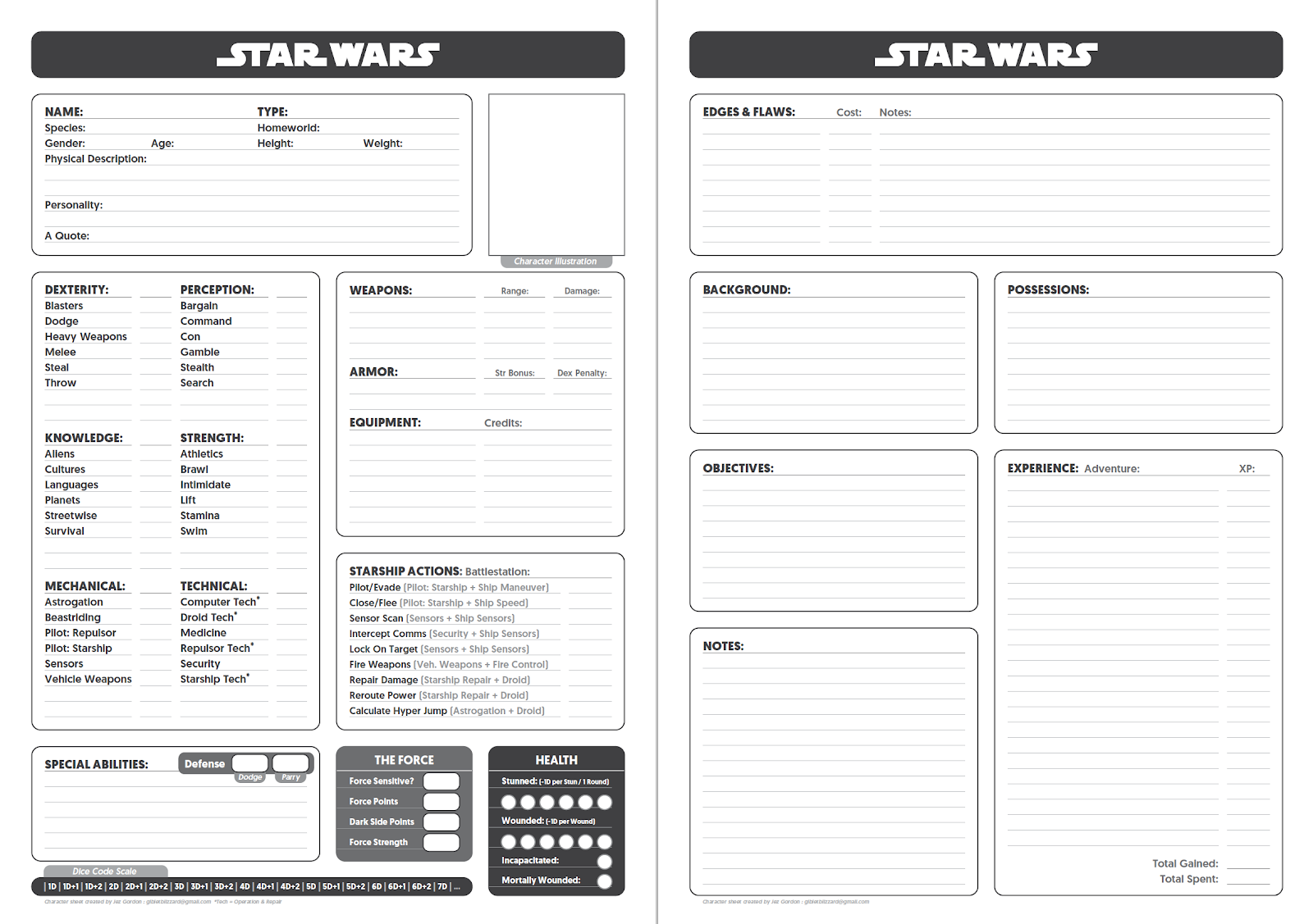 Star Wars Character Sheet Fillable