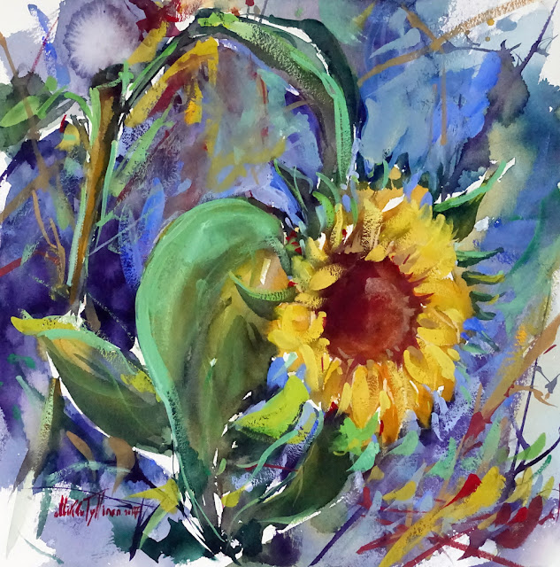 Sunflower gouache paintings by Mikko Tyllinen