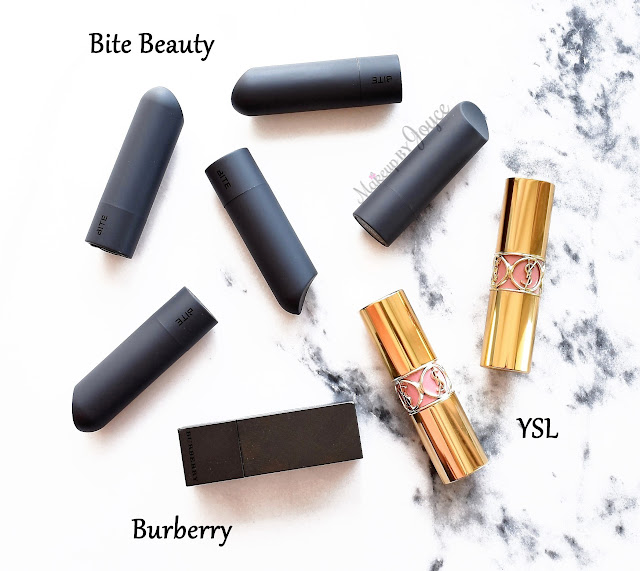 YSL Rouge Volupte Burberry Lip Velvet Bite Beauty Amuse Bouche Lipsticks Collection Review