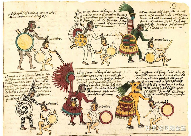 Воинские «звания» ацтеков и соответствующие им одеяния — от самого простого (слева) до Ягуара (справа)