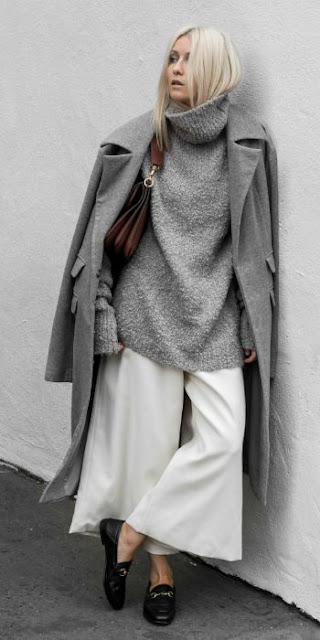 Winter look | Oversize turtle neck sweater with palazzo pants and flats ...