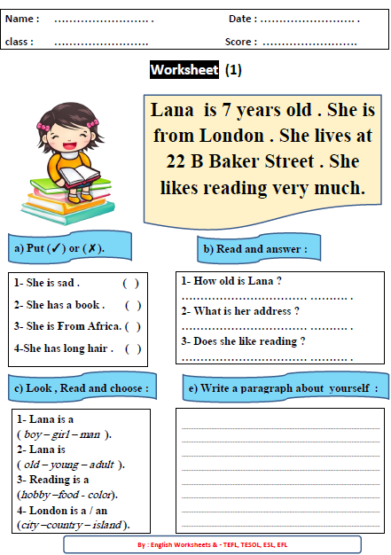 Download (Reading comprehension and writing paragraphs worksheet)