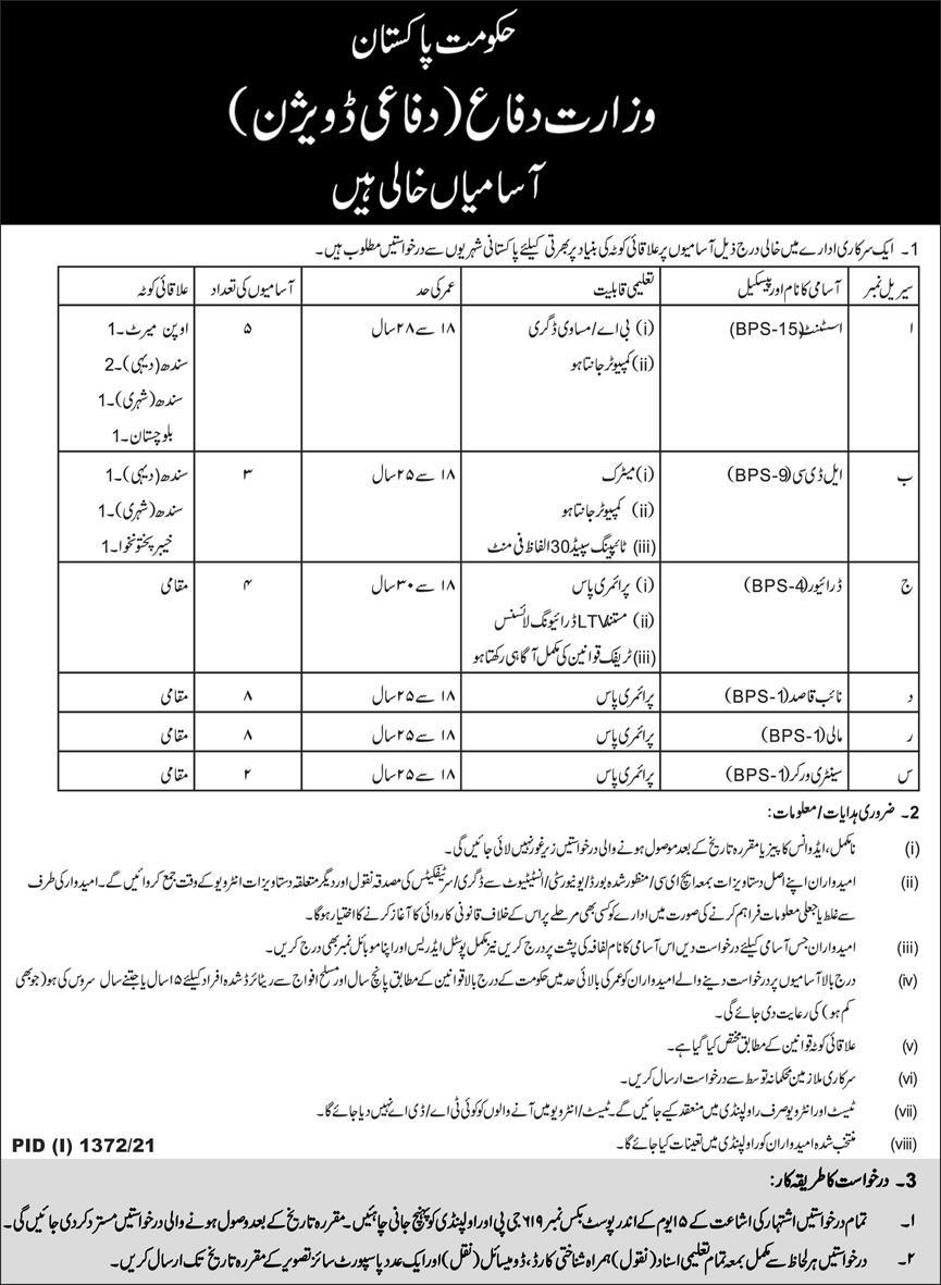 WAZARAT-E-DIFA JOBS