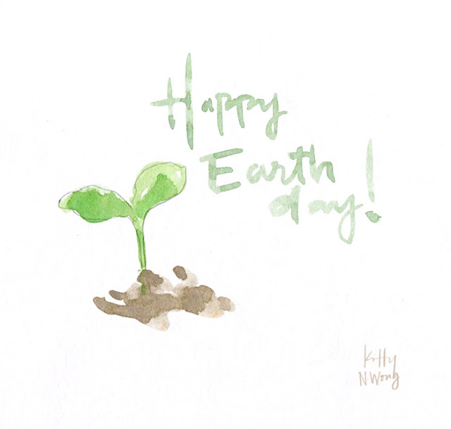 watercolor sketch of growing sprout plant for Earth Day