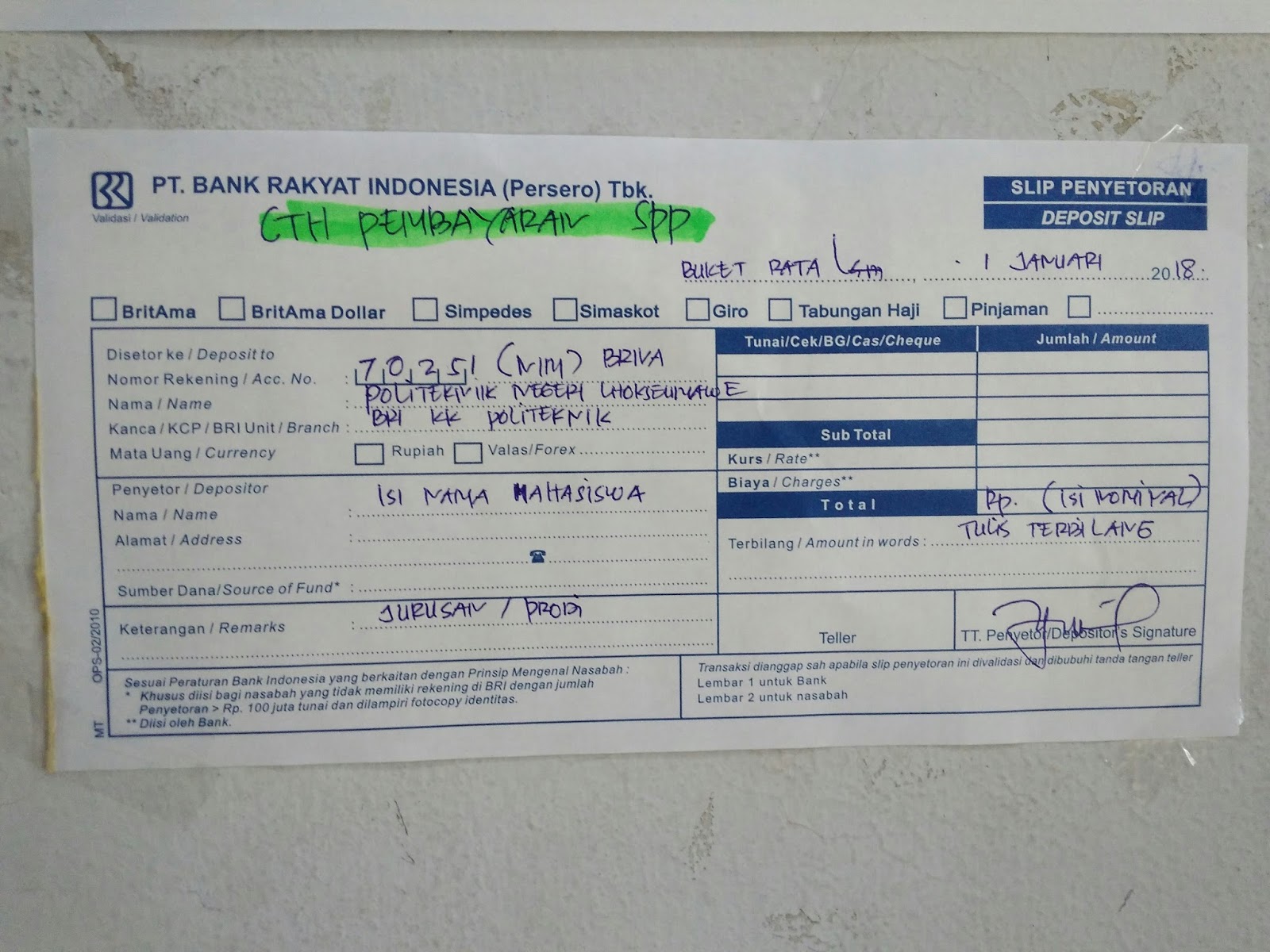 Pembayaran Spp Semester Genap 2017 2018
