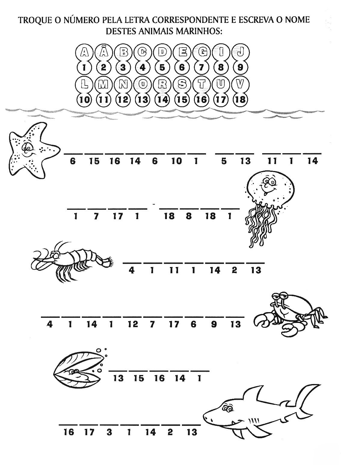 Portal Escola Animais Aquaticos E Terrestres Atividades Exercicios Desenhos Colorir Imprimir Iii Conchas, uma estrela do mar e um peixe. desenhos colorir imprimir iii