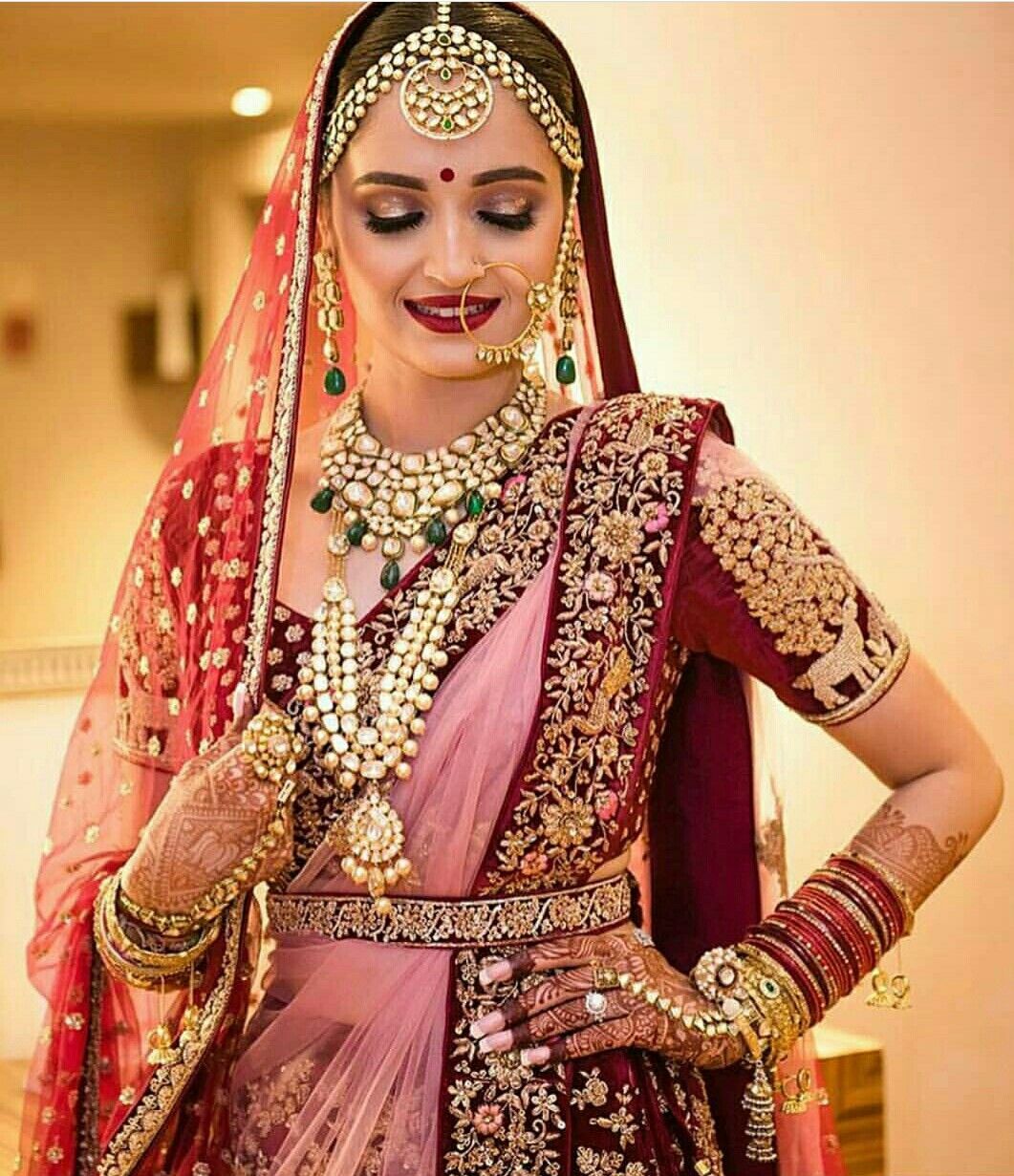 Bridal Make-up and Jewellery Ideas for Pink Lehengas