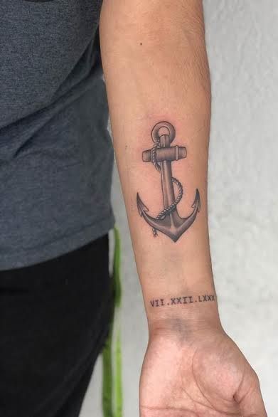 Forearm Anchor + Roman Number Tattoo for Men