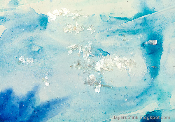 Layers of ink - Always Hope Seascape Art Journal Page Tutorial by Anna-Karin Evaldsson. Add mica flakes.