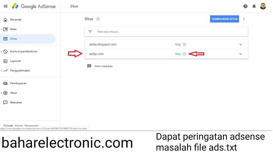 sudah menambahkan ads.txt tapi pesan peringatan di adsense masih ada
