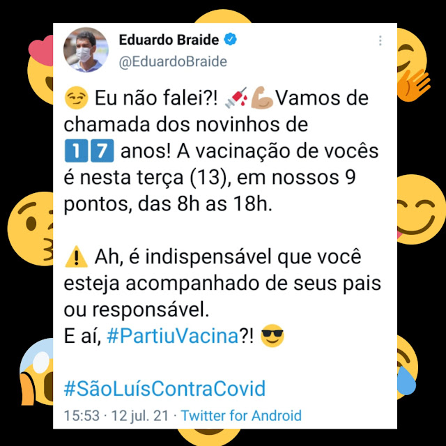 Prefeito Braide anuncia vacinação de quem tem 17 anos, para terça-feira (13) Prefeito Braide anuncia vacinação de quem tem 17 anos, para terça-feira (13)