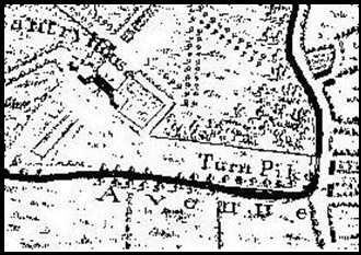 Santry Court: detail of John Rocque's plan of Co. Dublin, showing the footprint of the house and the formal avenues and canal surrounding it.