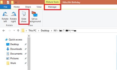 สไลด์โชว์บน Windows 10