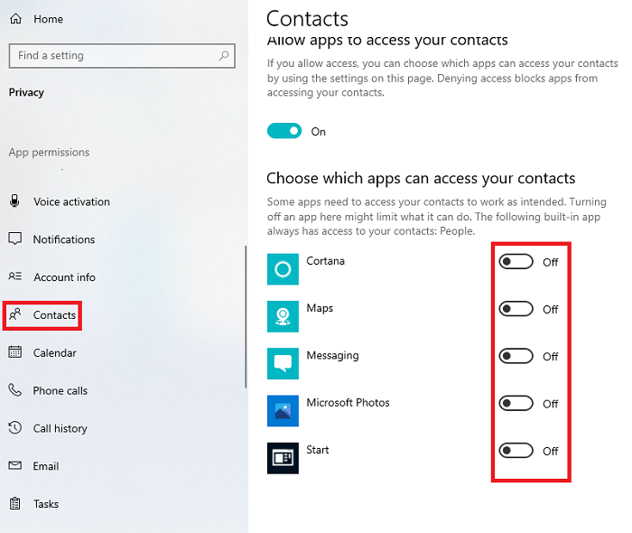 Contacts Settings