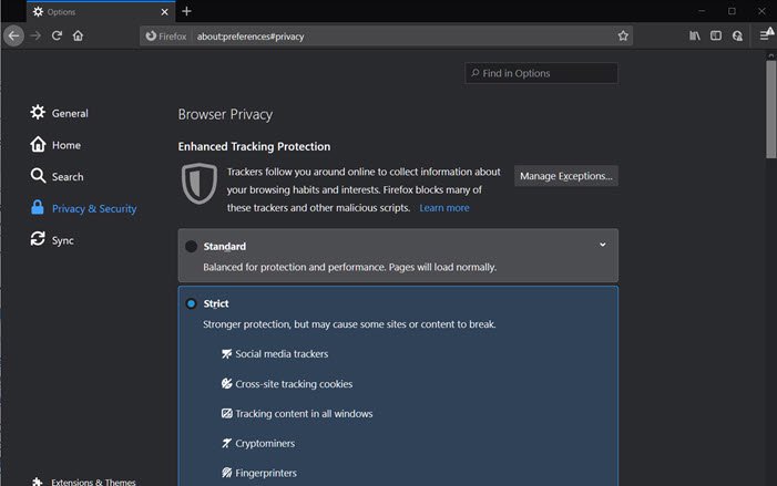 Включить или отключить блокировку трекеров перенаправления в Enhanced Tracking Protection 2.0 в Firefox