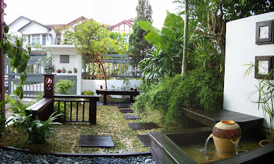 gambar taman rumah minimalis dengan kolam mini depan rumah