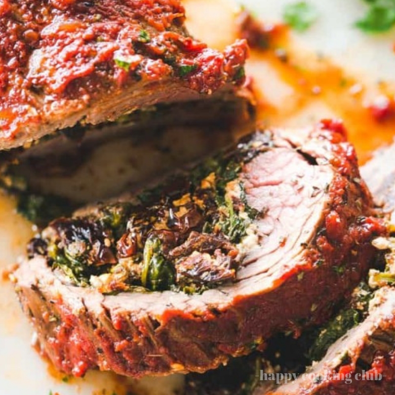 Stuffed Flank Steak Recipe with Spinach, Sun Dried Tomatoes, and Feta