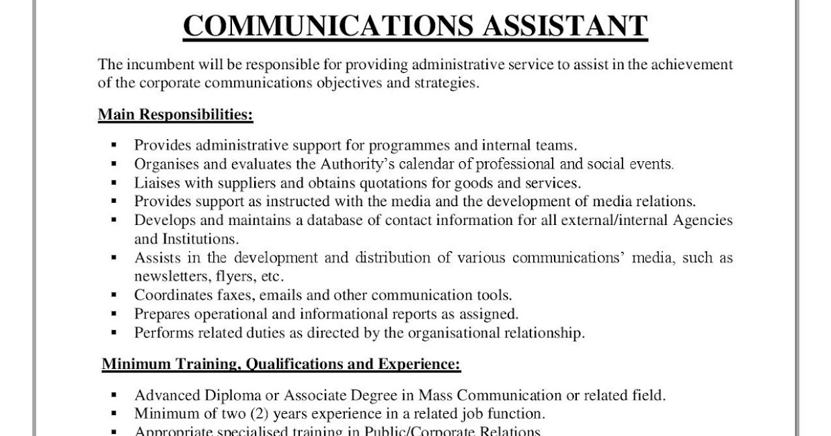 Jobs Postings Caribbean Communications Assistant (Trinidad & Tobago