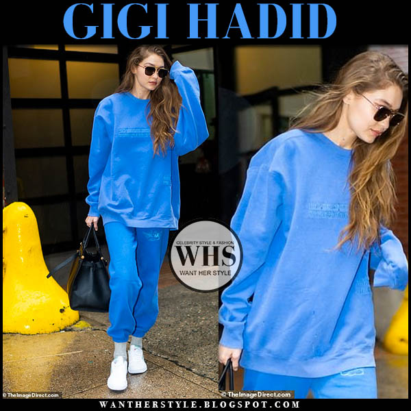 blue sweatshirt and sweatpants