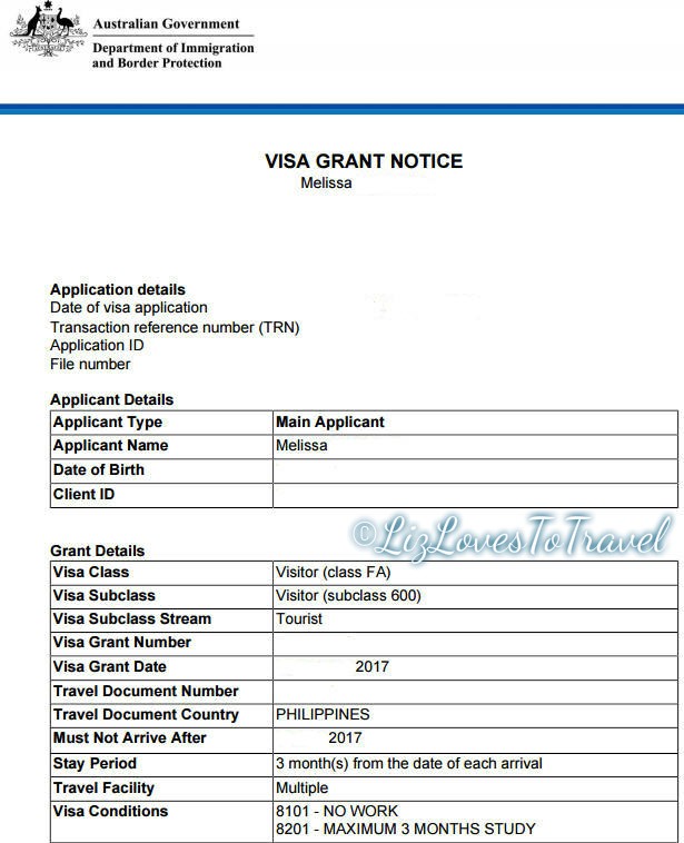 The Bookworm Australian Tourist Visa Application for