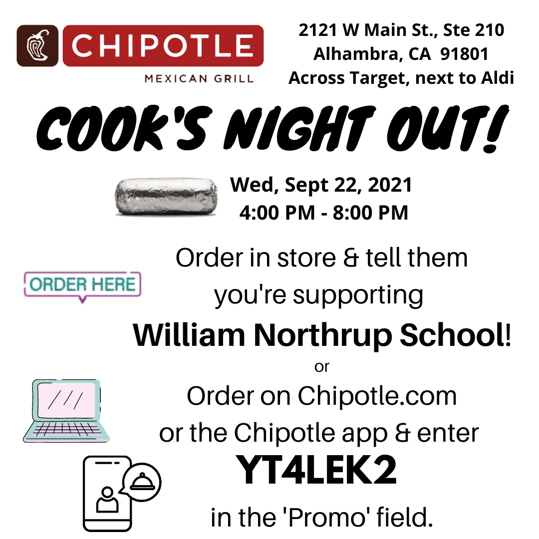 Northrup PTA: This Wed 1/25 - Chipotle Cooks Night Out