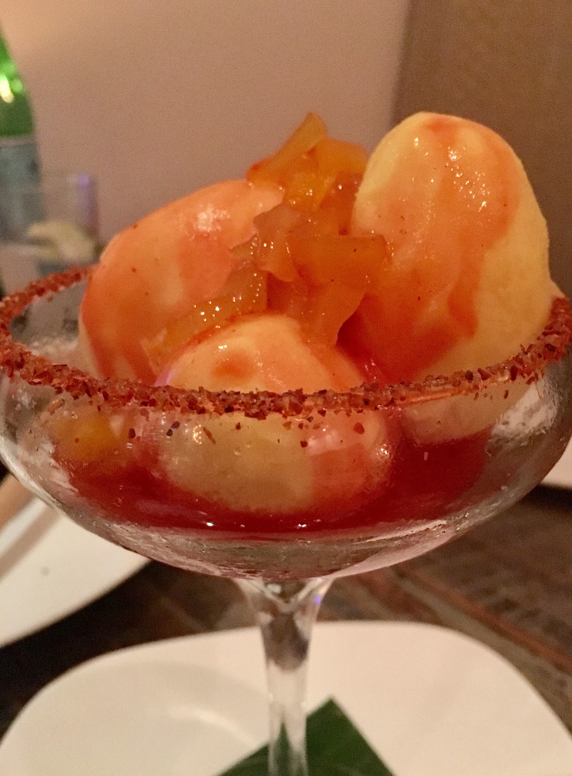 Mango ice cream in chamoy syrup Food to eat in Texas