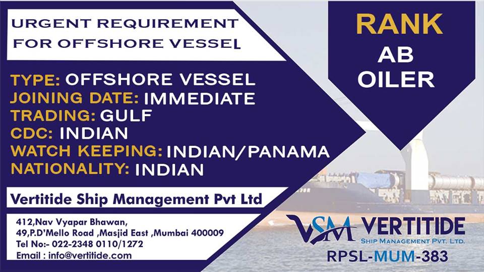 Urgent Able Seaman, Oiler For Offshore Vessel OfficiaI Info Seaman