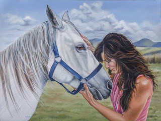 pinturas-al-óleo-de-chicas-y-corceles-blancos cuadros-mujeres-y-caballos-blancos