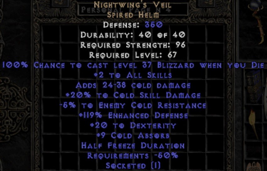 Best cRPGs NIGHTWING'S VEIL spired helm, Diablo 2 Resurrected