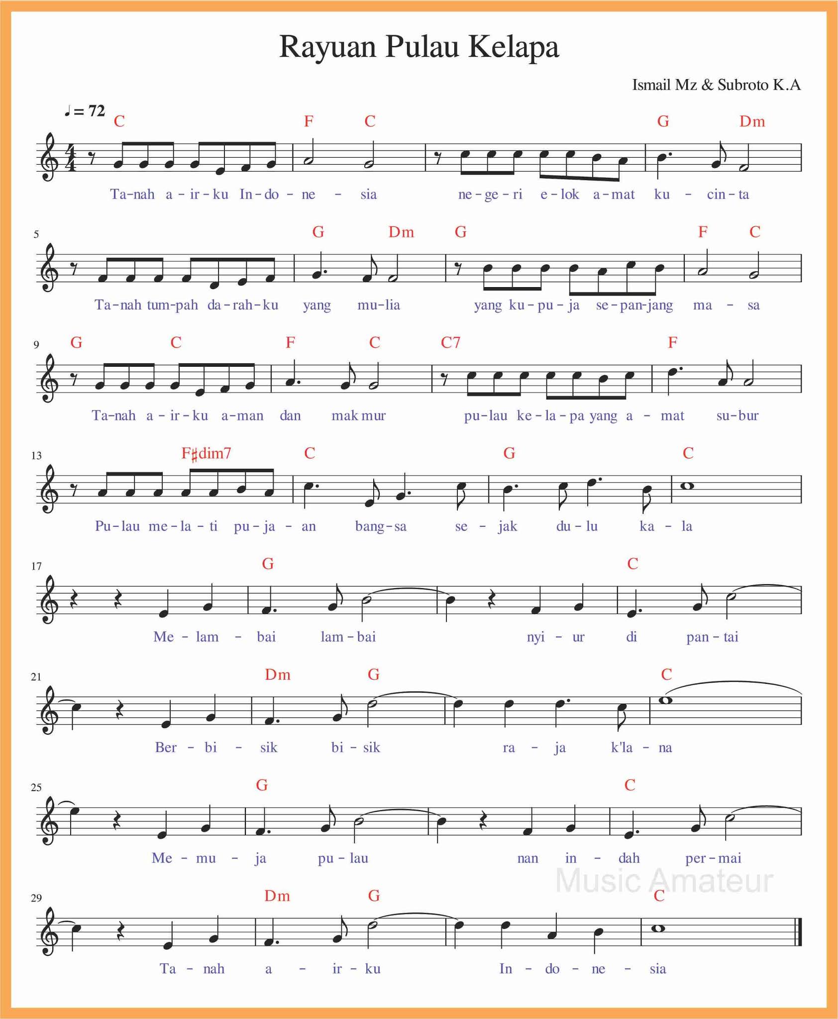 Not Balok Dan Not Angka Lagu Rayuan Pulau Kelapa