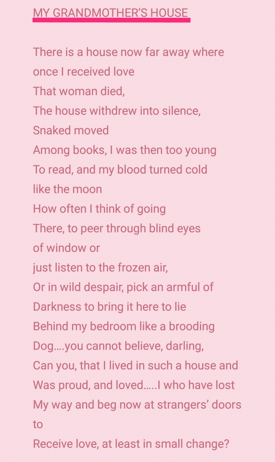 My grandmother's House poem summary My Grandmother's House Poem by