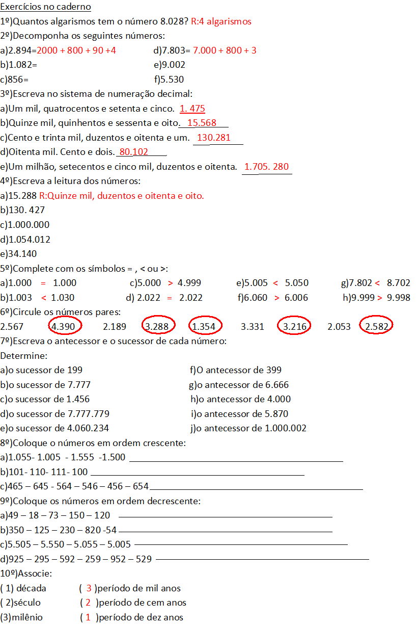 ATIVIDADE UNIDADE DE MILHAR,CENTENA,DEZENA E UNIDADE