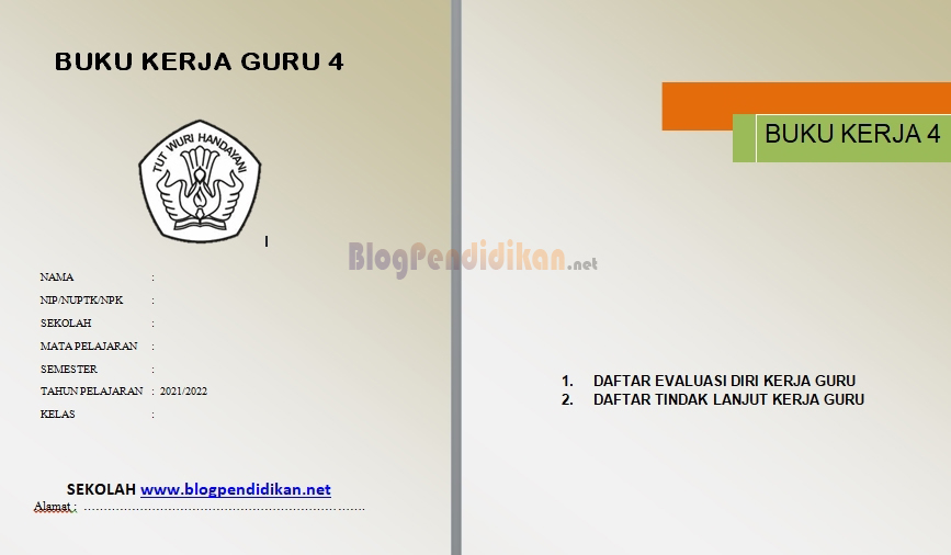 Contoh Format Buku Kerja Guru 4 Kurikulum 2013 SD/MI