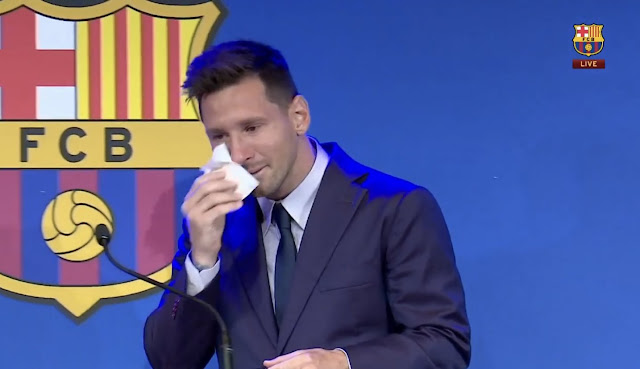Lionel Messi in tears as he bids farewell to Barcelona
