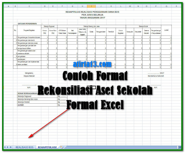 Dalam rangka mempersiapkan Rekonsiliasi Aset triwulan I dan II Tahun  Contoh Format Rekonsiliasi Aset Sekolah Format Excel