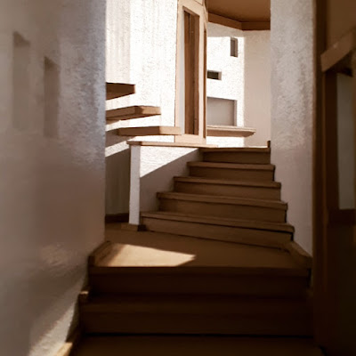 Staircase detail in a cardboard model of The Paterson House designed by Enrico Taglietti.