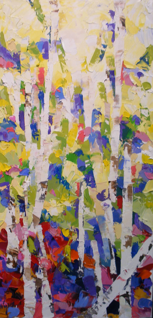 Aspen Tree Paintings Abstract Aspen Painting by Kay Wyne