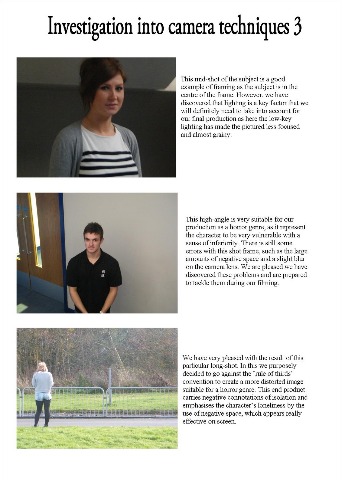 A2 Advanced Portfolio An Investigation into Camera Techniques