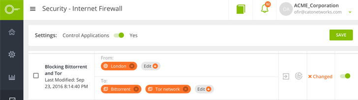 Figure 17: Application-aware Firewall policy to block Bittorrent and Tor Figure 17: Application-aware Firewall policy to block Bittorrent and Tor