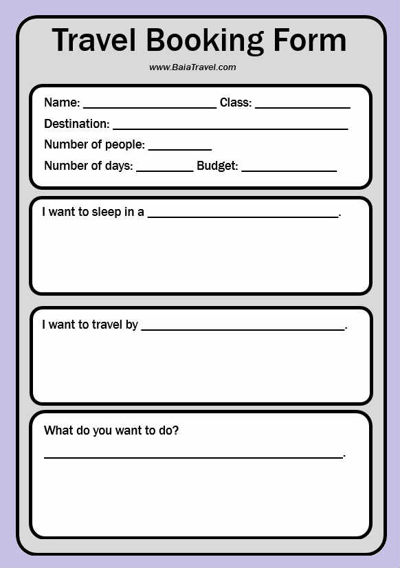 Travel Booking Form - ESL Worksheet/Project "What do you want to do